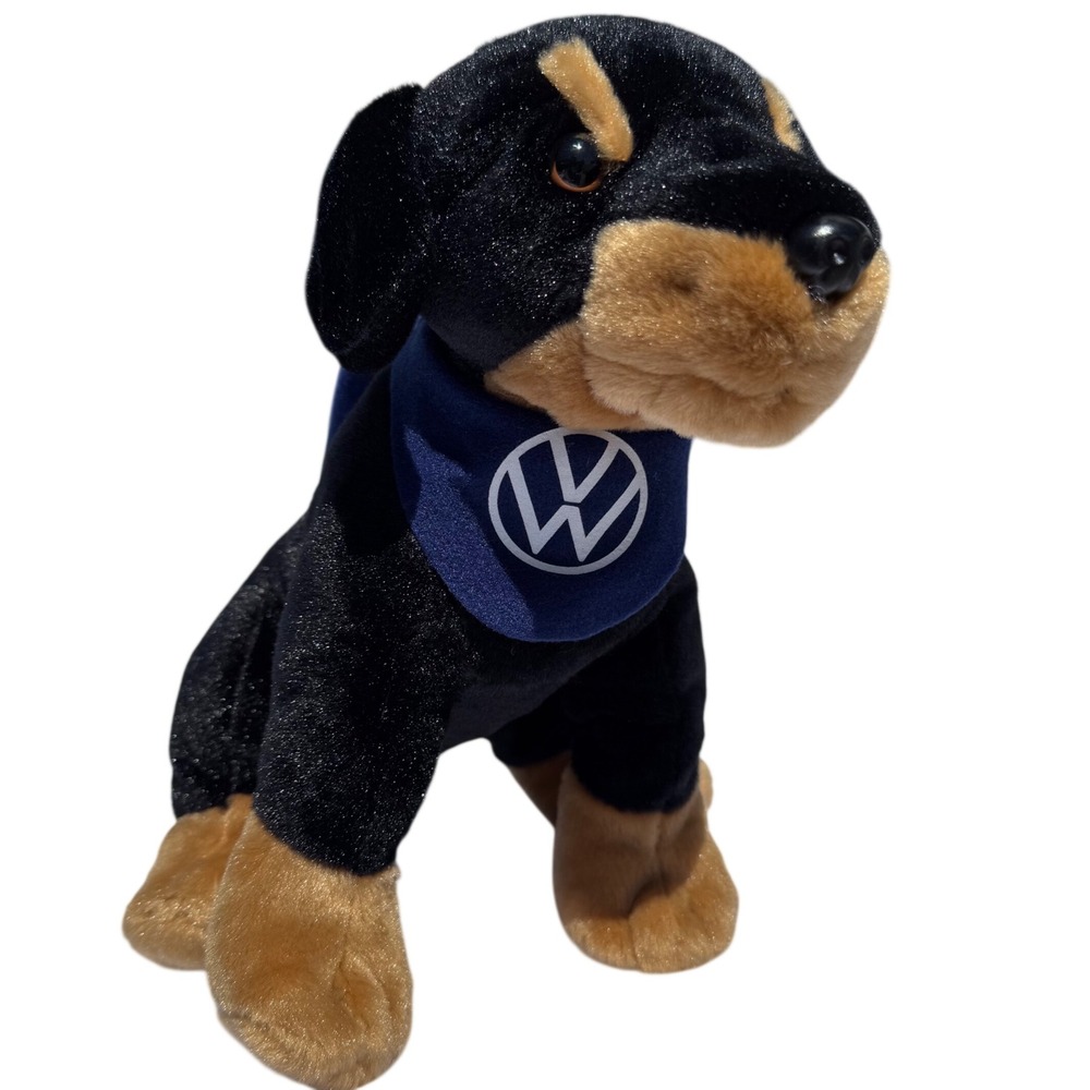 Volkswagen VW Rottweiler Plush Dog Blue Bandana Promo Toy 9 inch Black Tan